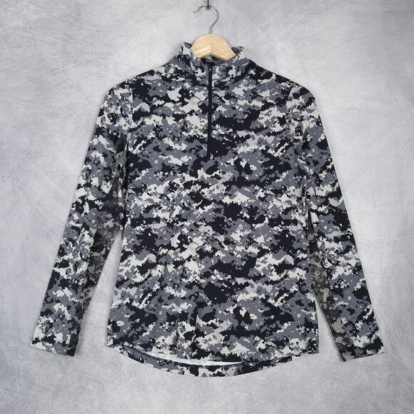 IBKUL 1/4 Zip Top Womens XS Gray Black Camo Long Sleeve Nylon Mesh Vented - Picture 1 of 16
